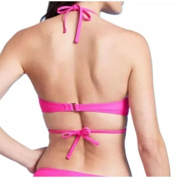 SHADE & SHORE PINK HALTER TIE STRAPPY DRAWSTRING BIKINI TOP SIZE MEDIUM NWT - Picture 2 of 5